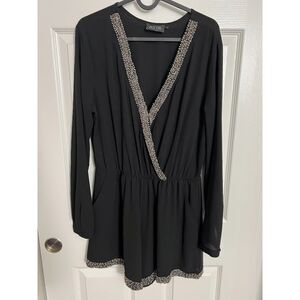 ASTR Jumpsuit Romper Black Bling Night Out Large Deep V Party